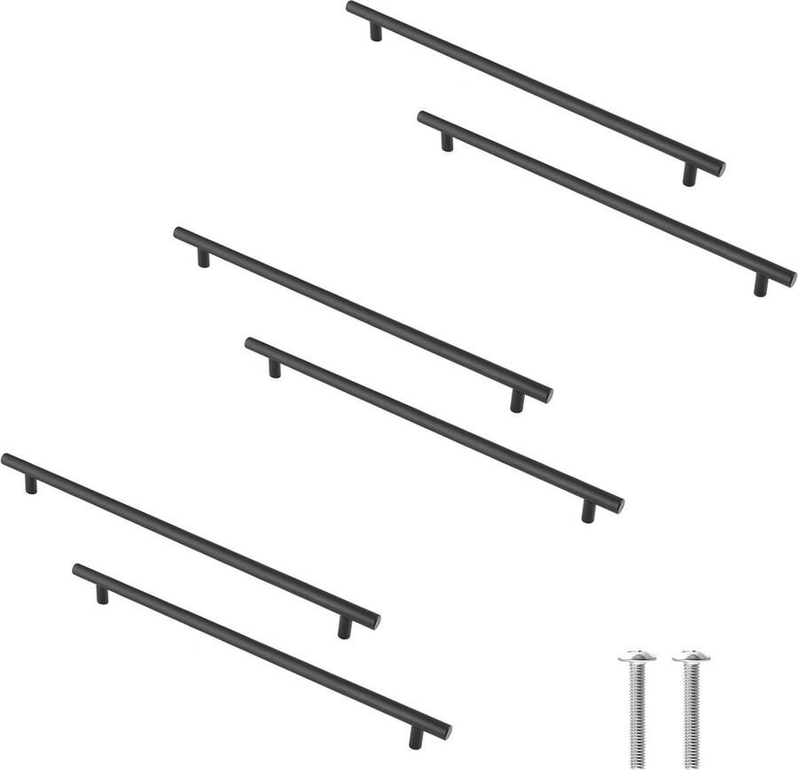 Mat Zwarte Kastgrepen 192 mm Gat Center T Bar Handvatten Roestvrij Stalen Keukenkast Handgrepen voor Meubels