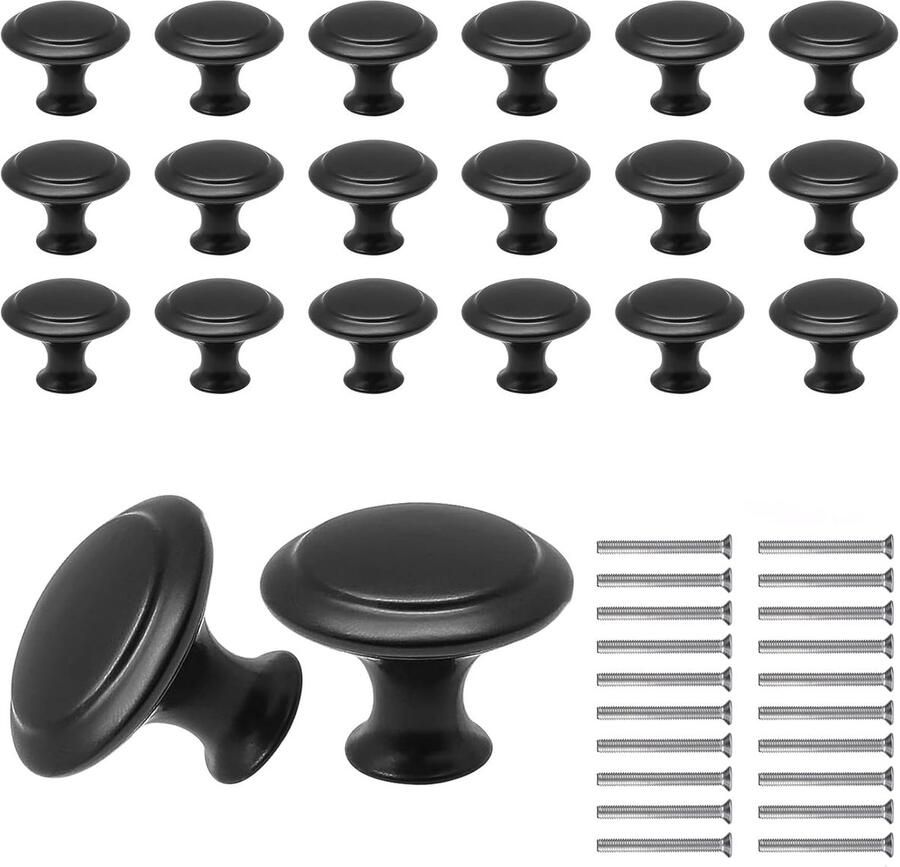 Mat zwarte ladeknoppen Vintage stijl 20 stuks 28 mm
