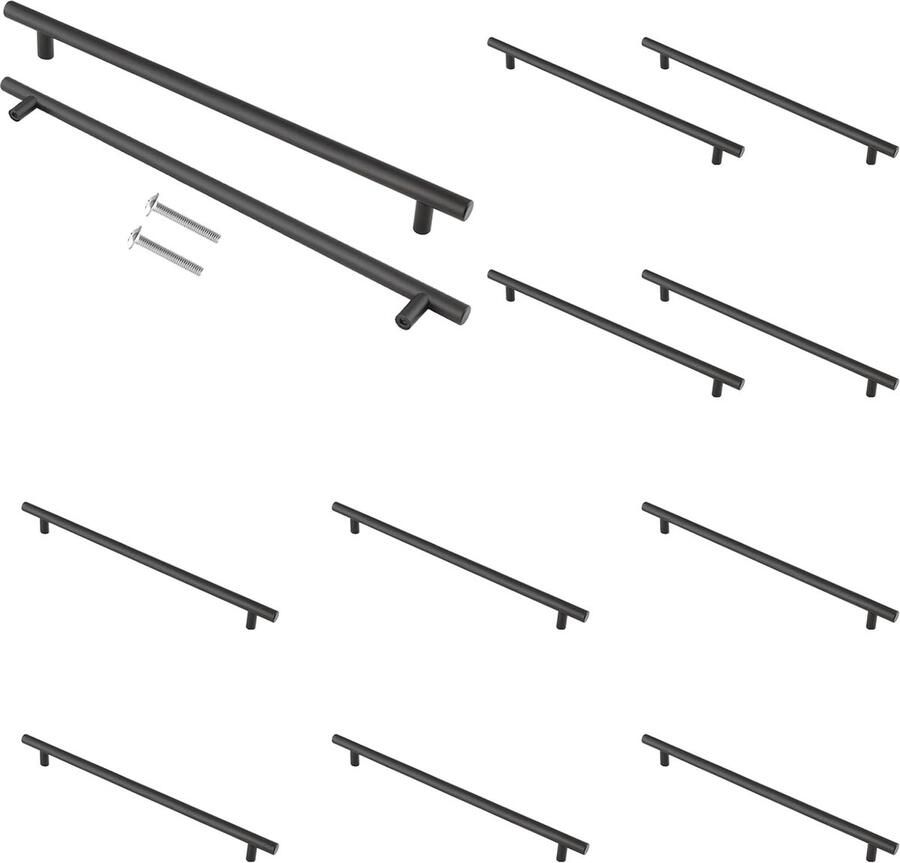 Mat Zwarte T Bar Handvatten voor Keuken en Kasten 12 Pack 250mm Roestvrij Staal