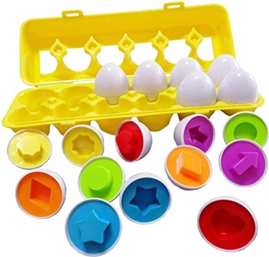 Matching Puzzel Eieren Educatief Geometrische Speelgoed 12 Pack Kleur Vorm Sorteren Erkenning Eieren Set Voorschoolse Simulatie Montessori Leren Puzzel Speelgoed Voor Peuters Jongens Meisjes (Shape)