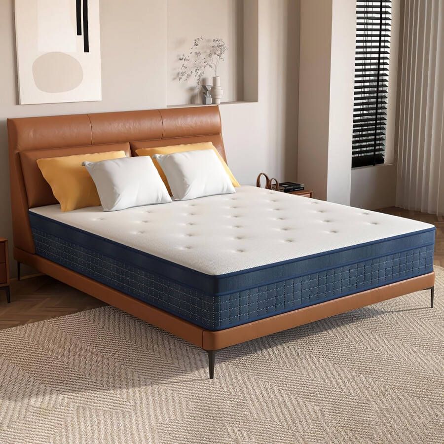 Matras 140 x 200 cm Bonellveringmatras met traagschuim Comfortabele hardheidsgraad H3 7-zones pocketveringmatras Bewegingsisolatie Ergonomisch matras Hoogte 26 cm