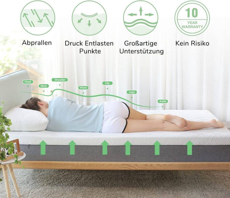 Matras 90 x 190 cm bamboevezels traagschuim van gel gemiddelde hardheid isolatie van beweging ultra ademend dikte 18 cm