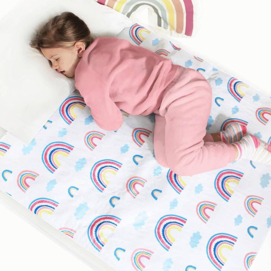 Matrasbeschermer kinderbed wasbare bedmat waterdicht 86 x 91 cm PIPI onderdekbed kinderen met plooien voor eenpersoonsbedden kinderbedden babybedden regenboogkleuren