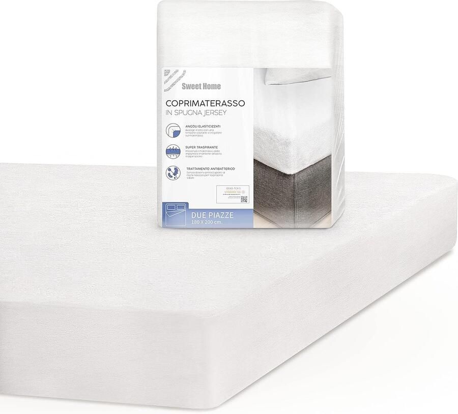 Matrasbeschermer voor tweepersoonsbed ademend 1 stuk katoen en badstof 180 x 200 x 25 cm