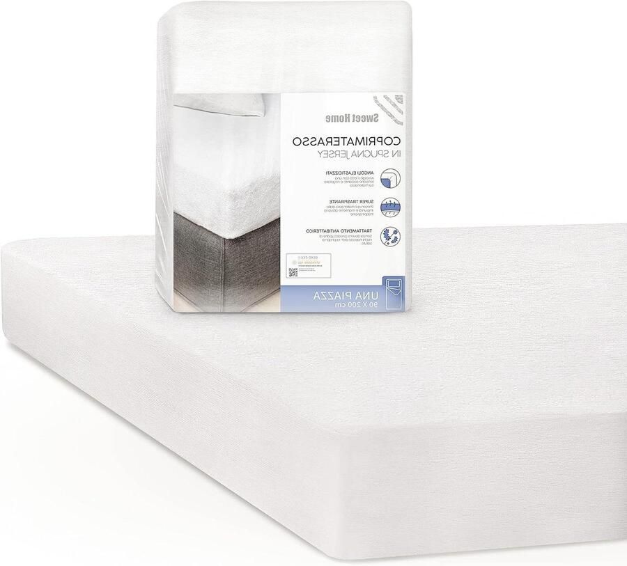 Matrasbeschermers voor eenpersoonsbed van katoen en verse jersey antibacterieel ademend en kreukvrij elastisch en aanpasbaar hoeslaken voor eenpersoonsbed wasbare matrashoes 90 x 200 SWEET HOME
