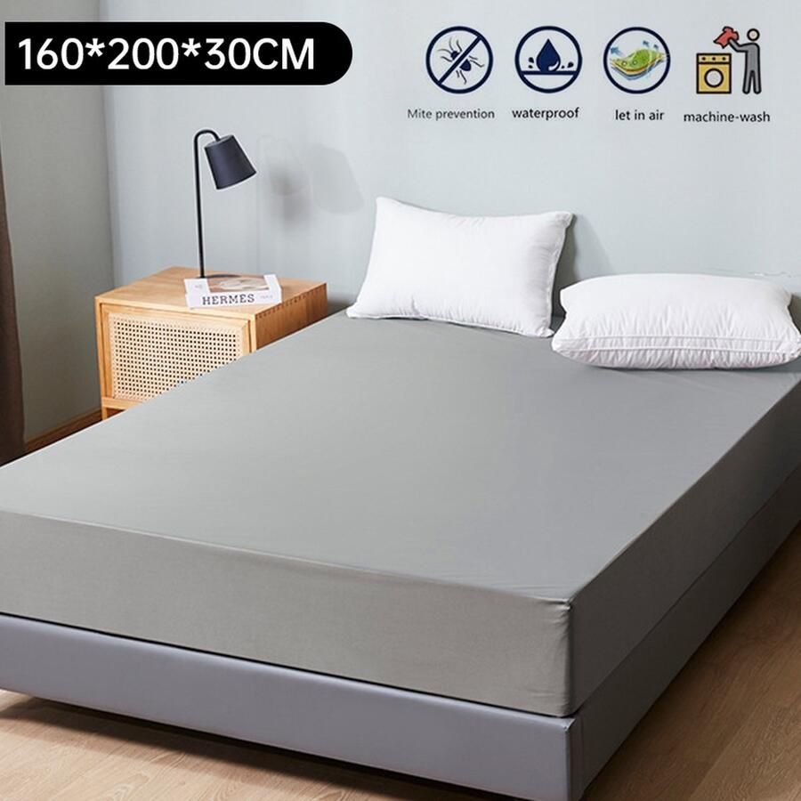 Matrashoes Ademend & Antibacterieel Waterdicht Bescherm uw matras tegen vloeistoffen & allergieën 160x200x30 cm Grijs