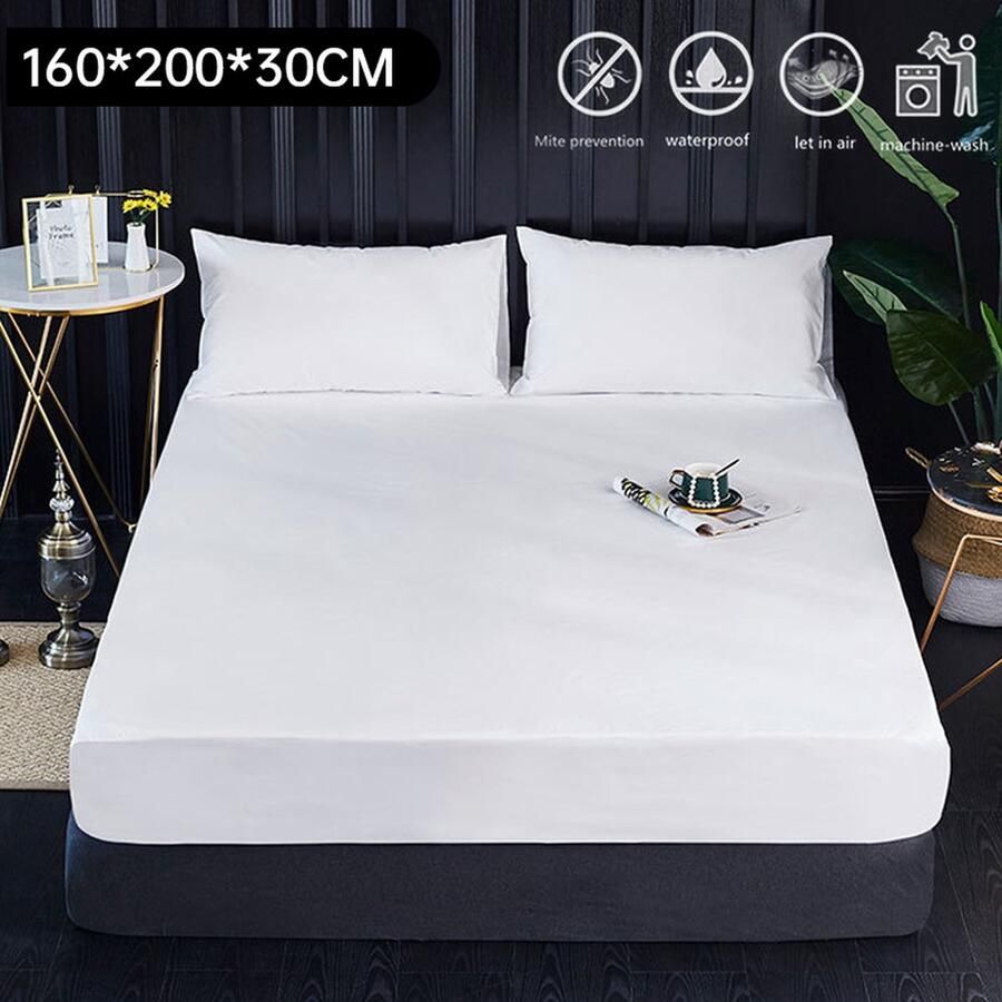 Matrashoes Ademend & Antibacterieel Waterdicht Bescherm uw matras tegen vloeistoffen & allergieën 160x200x30 cm Wit