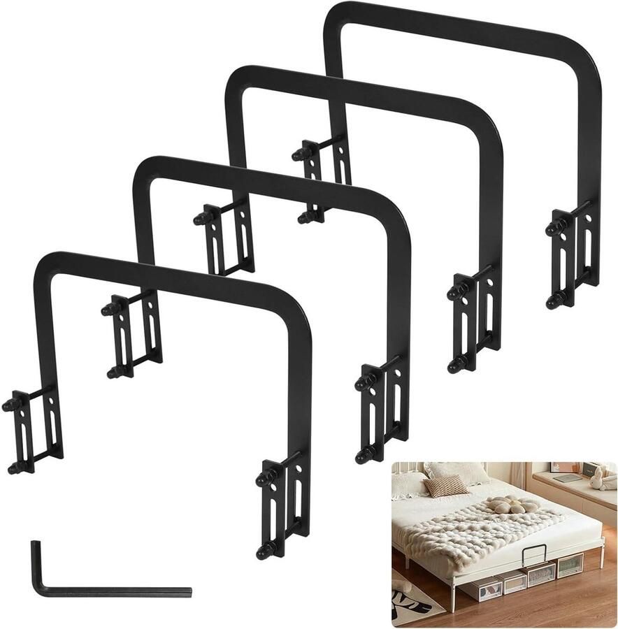Allecto plus Matrashouder 2 4 stuks zwart antislip matrasbeugel voor bedframe met eenvoudige montage. Voorkomt verschuiven matrashouderstang