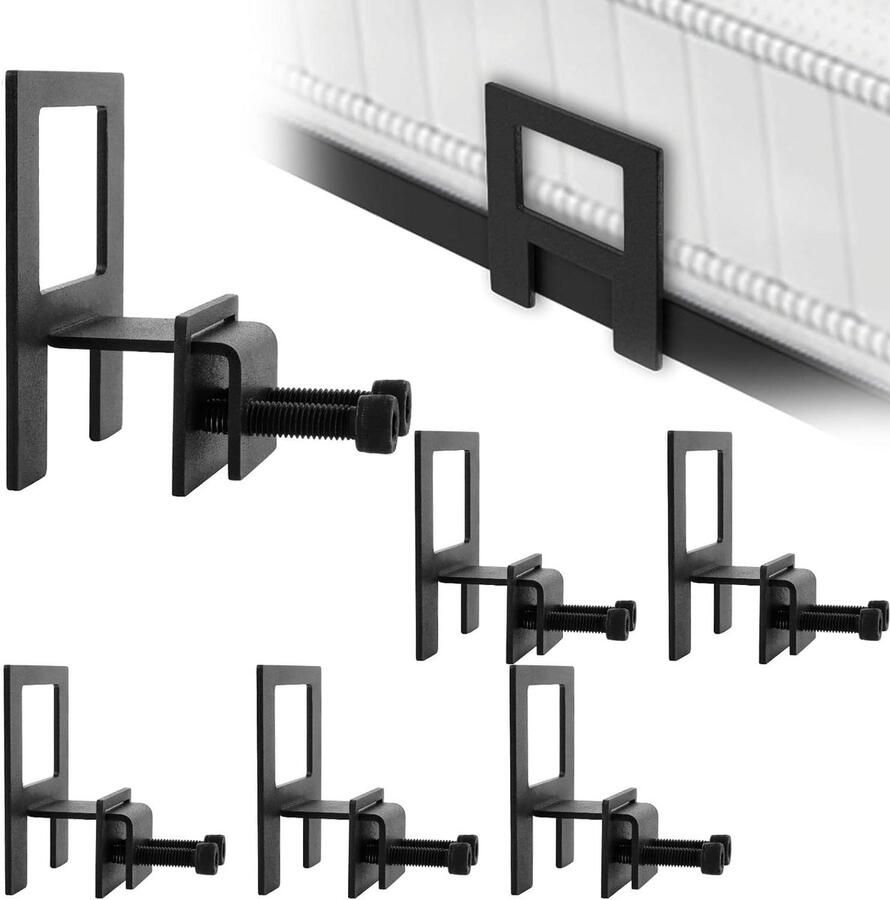 Allecto Plus Matrashouders tegen wegglijden Antislip matrashouder voor bedframe Metalen bedframe Zwart 6 stuks