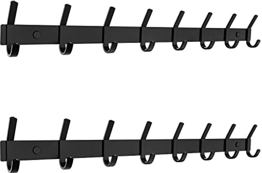 Matte Zwart Wandkapstok 24 Rvs Hakenrek met 8 Dubbele Haken Wandbevestigde Entree Organizer voor Jassen Hoeden Tassen Handdoeken Badjassen Kledingkast of Badkamer