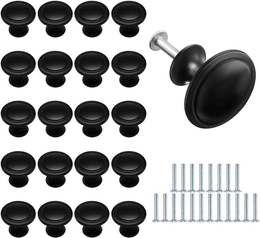 Matte Zwarte Ladeknoppen Set van 20 Stuks Ronde Handgrepen voor Keuken Kast en Meubels 27mm Knop voor Dressoirs en Deuren - Foto 2