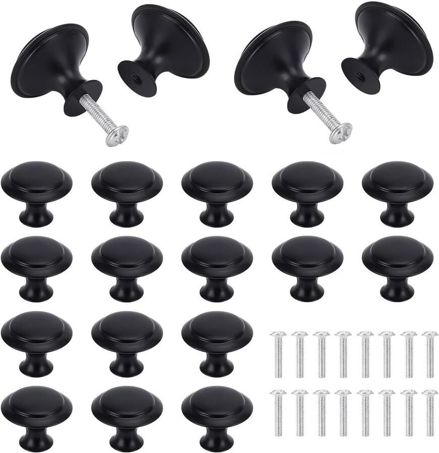 Matzwarte Ladeknop Set 16 Stuks Ronde Meubelknoppen 30mm