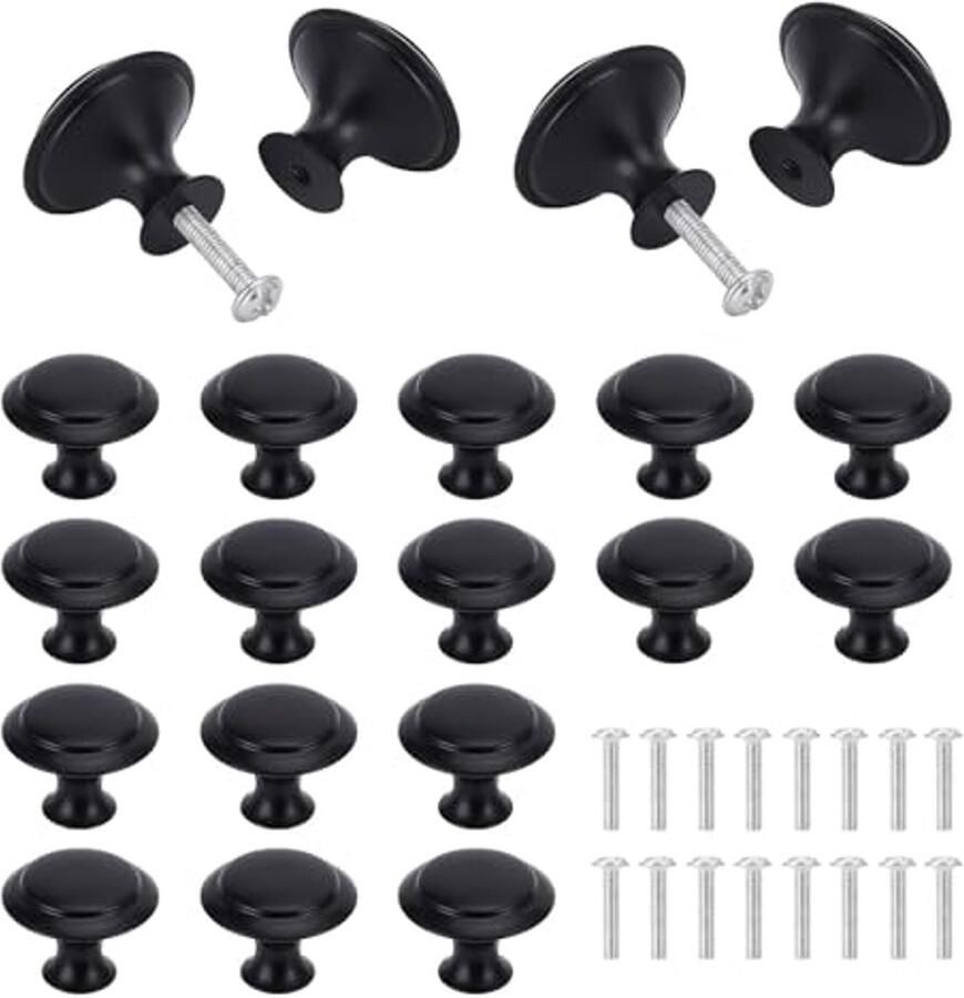Matzwarte Ronde Meubelknoppen Set 16 Stuks Deurknoppen voor Badkamer Keuken en Kasten