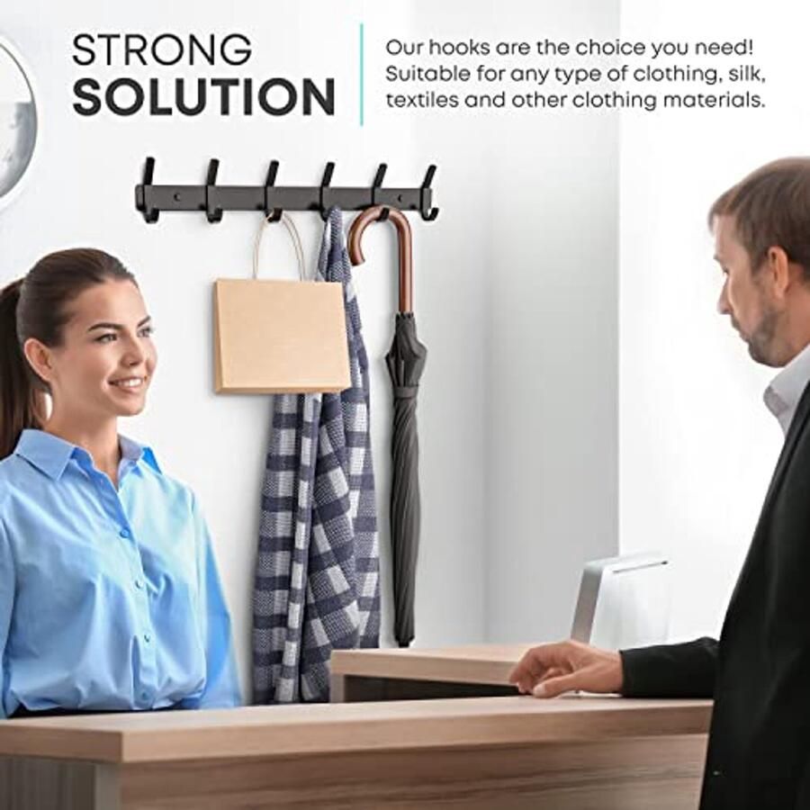 Matzwarte wandkapstok met 6 dubbele haken 47 cm roestvrijstalen kapstokhaken voor hoed kleding portemonnee en handdoek