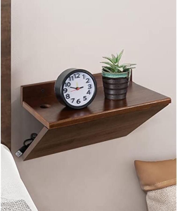 Mazjoaru zwevende nachtkastjes klein nachtkastje organiser met kabelgat walnoothout drijvend nachtkastje met Z-vorm Design Display Meubels voor slaapkamer Home Decor 33x18cm