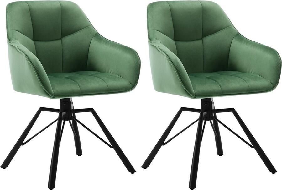 Eleganza Maison Eetkamerstoelen set van 2 Luxueuze Velvet Stoelen Stoel Draaibaar Fluweel Groen 58 5x54 5x82 5 cm
