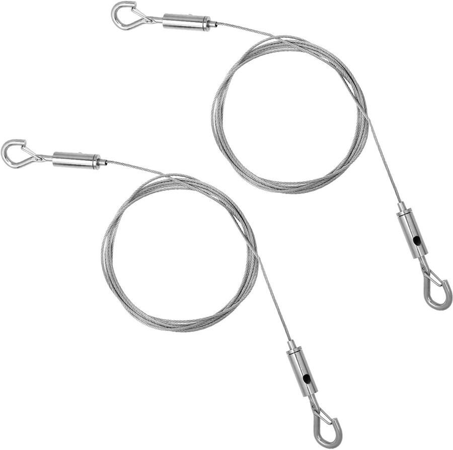 MBAIYO 2 stuks roestvrijstalen staaldraad ophangingskabel 2 m x 1 5 mm verstelbaar roestvrijstalen kabel met lusogen en haken tot 50 kg schilderij ophangkabel spankabel fotokabel voor gordijnen schilderijen lamp