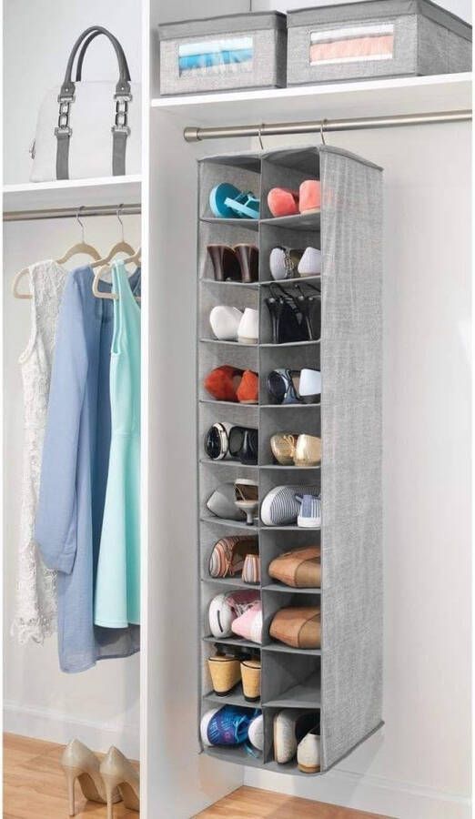MDesign Schoenenorganizer hangende opberger kledingkastorganizer voor kledingkasten en slaapkamers groot hangend met 20 vakken grijs