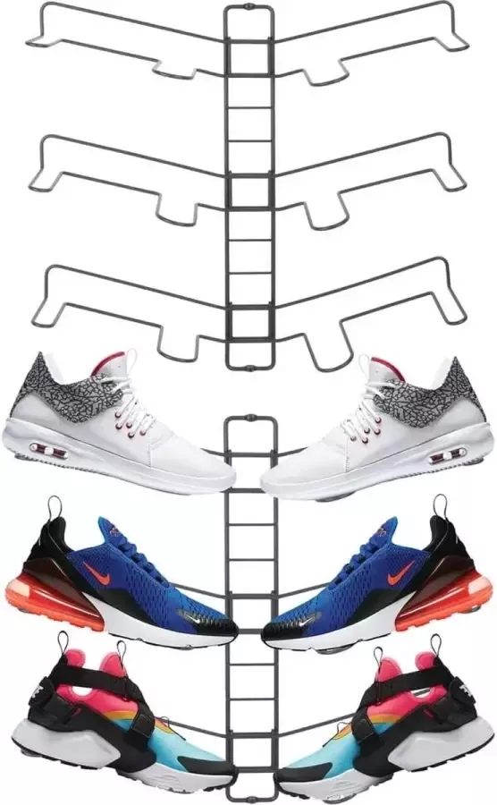 MDesign Schoenenrek voor 3 paar schoenen opberger aanpasbaar ruimtebesparend wandmodel voor sportschoenen trainingsschoenen en meer pc grafiet per 2 stuks verpakt