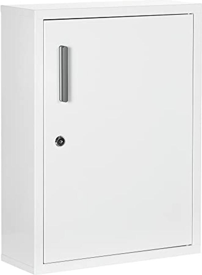 Medicijnkast met Afsluitbare Deur en 2 Planken Wandkast voor Badkamer en Slaapkamer Staal Wit 40 x 15 x 53 5 cm