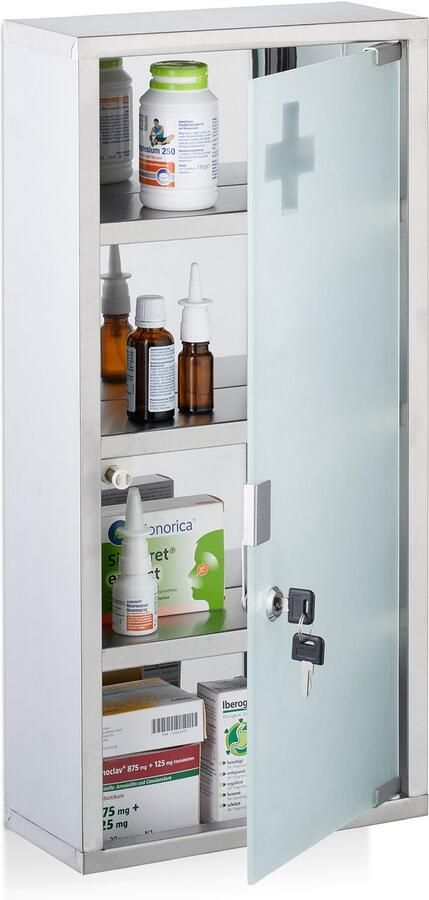 Medicijnkastje afsluitbaar 4 vakken 57 x 27 x 12 cm rvs hangend