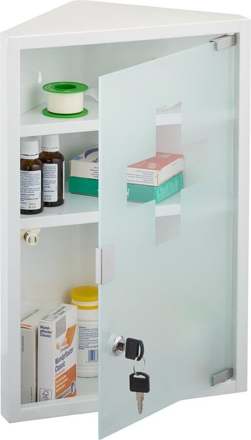 Medicijnkastje afsluitbaar 45x30x17 5 cm voor hoek staal wit
