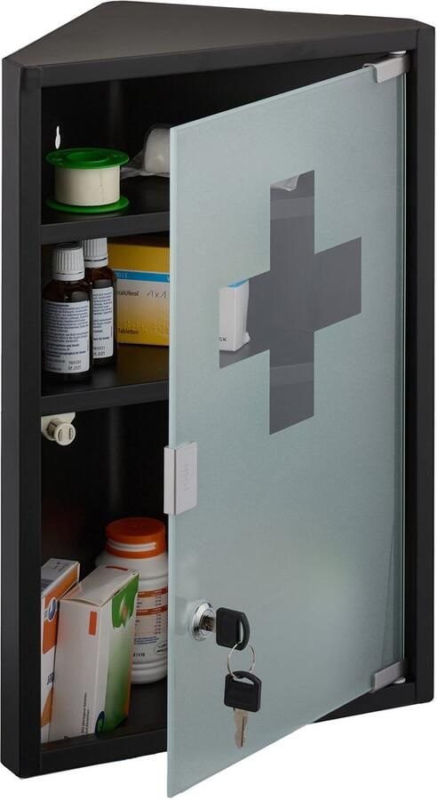 Medicijnkastje afsluitbaar 45x30x17 5 cm voor hoek staal zwart