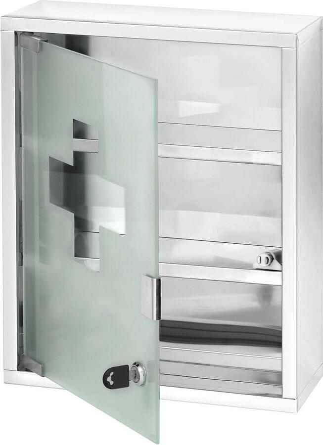 Medicijnkastje Armoire à pharmacie acier inox brillant Armoire à médicaments verrouillable Acier inoxydable 30 x 40 x 12 cm Brillant Badkamer Opbergkastje