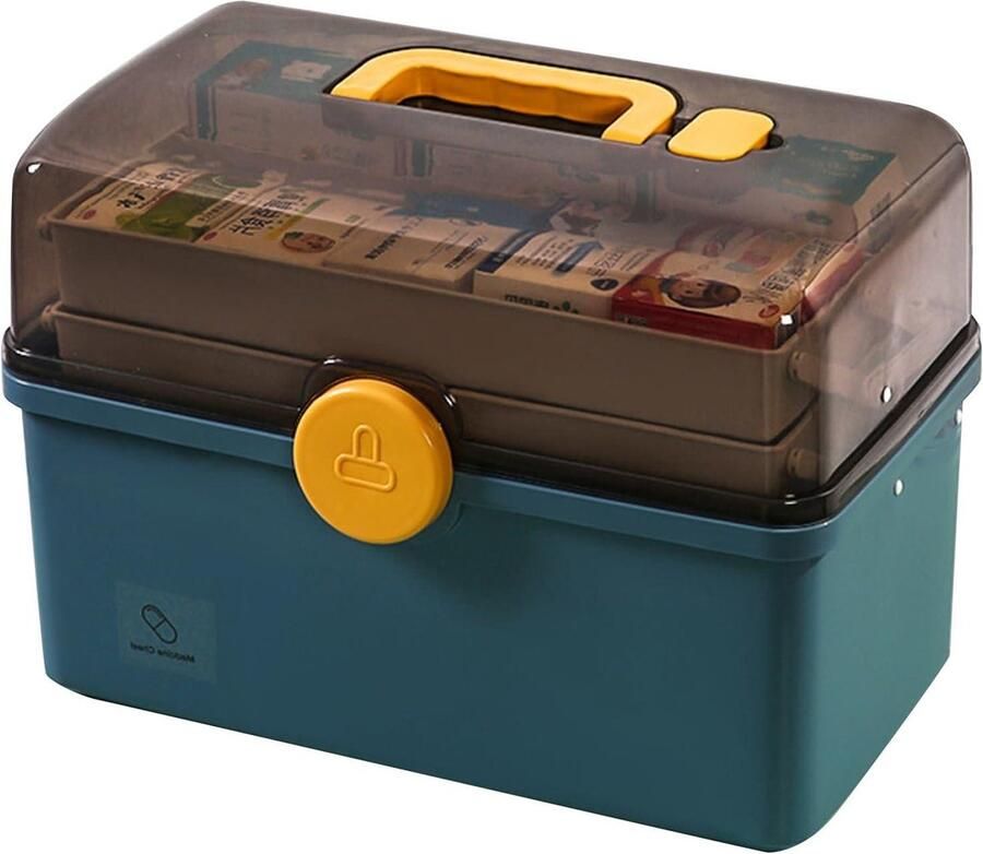 Medicijnkastje Huisapotheekbox voor medicijnenopbergdoos Drielaags met draaggreep Medicijnkastjes Kleine EHBO-doos voor het huishouden Medicijnen blauw XL