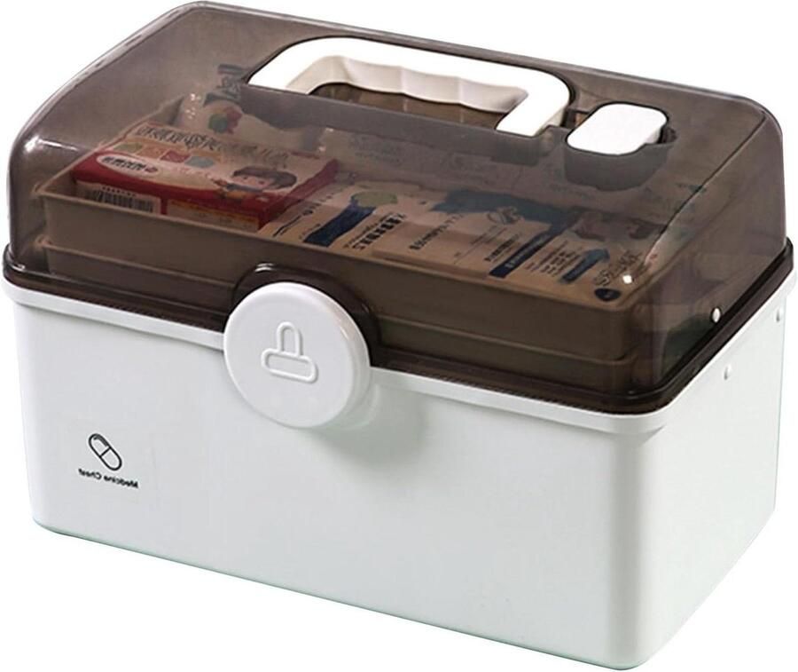 Medicijnkastje Huisapotheekdoos medicijnenopslag medicijndoos medicijnkastje groot medicijnenorganizer multifunctionele opbergdoos grote capaciteit (wit L) Voorraaddoos Pillen