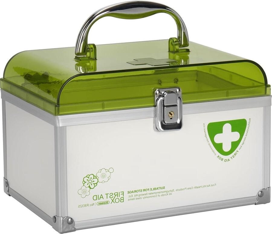 Medicijnkastje Medisch kluisje met sleutel Afsluitbare box voor medicijnen en persoonlijke voorwerpen 21 x 14 x 14 cm Groen