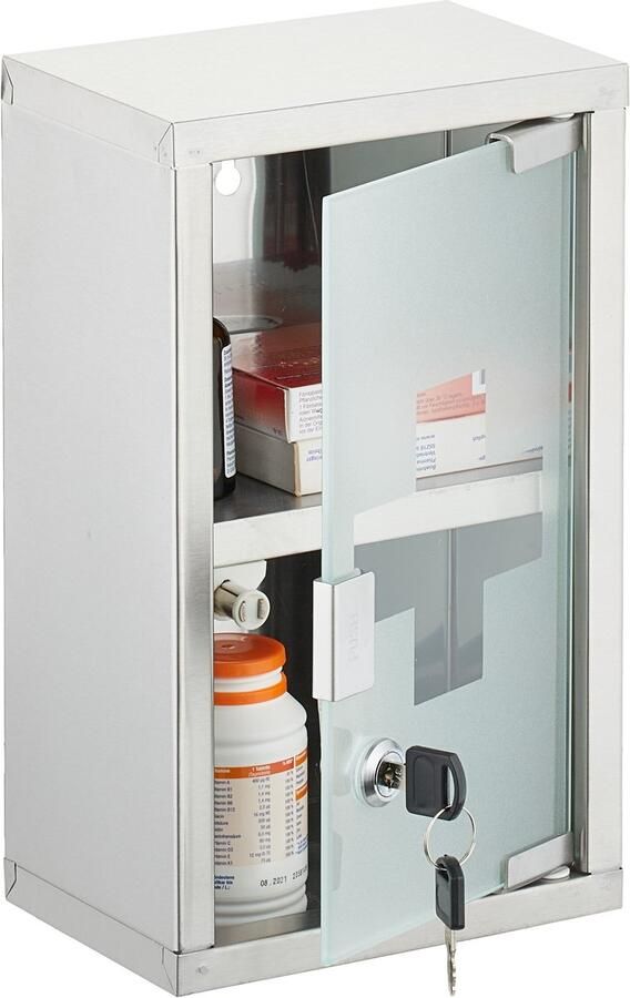 Medicijnkastje met slot 30 x 18 x 12 cm 2 vakken rvs badkamer