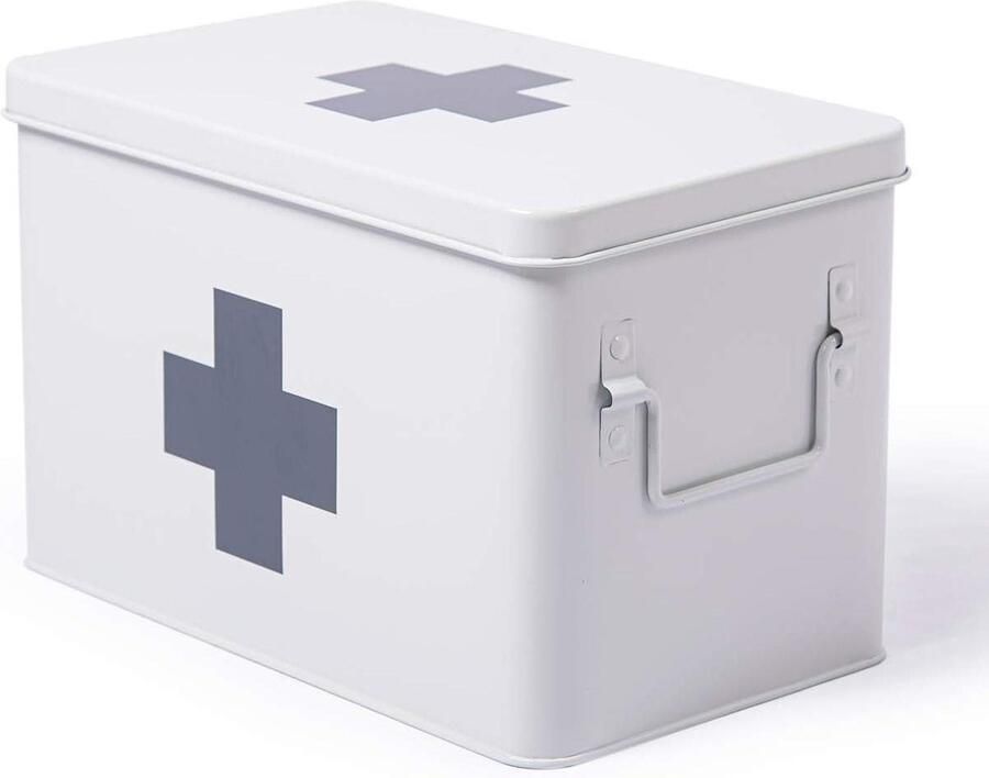 Medicijnkastje Metaal EHBO-koffer kast Groot Medicijnkastje Retro XXL 32 x 19 x 20 cm wit