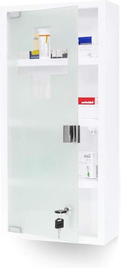 Medicijnkastje van metaal en glas XXL formaat 57 x 27 x 12 cm wit