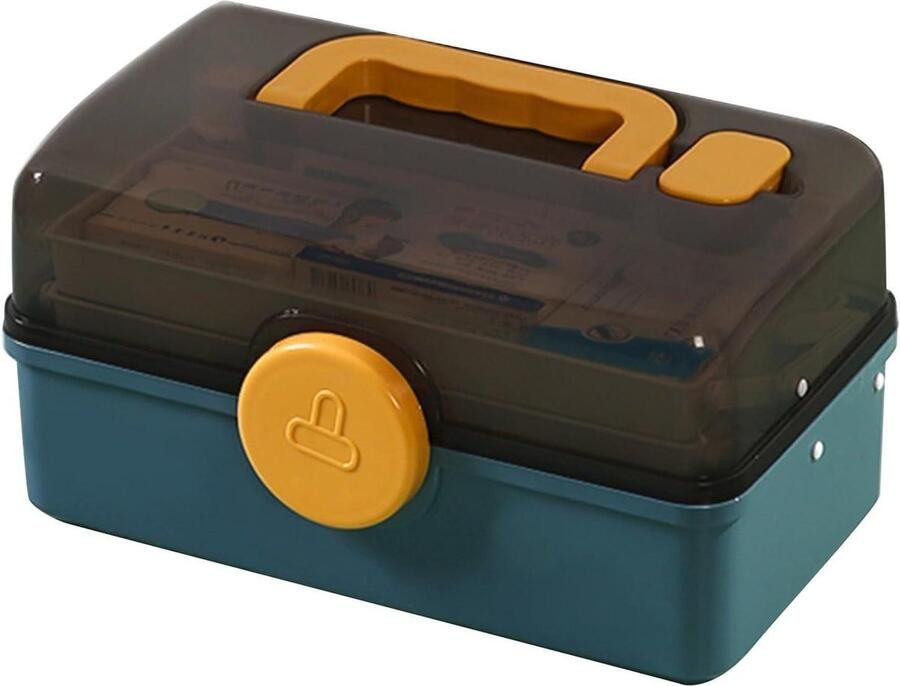 3-verdiepingen apothekerskast huisapotheek medicijnbox afsluitbare medicijnkoffer met draaggreep blauw