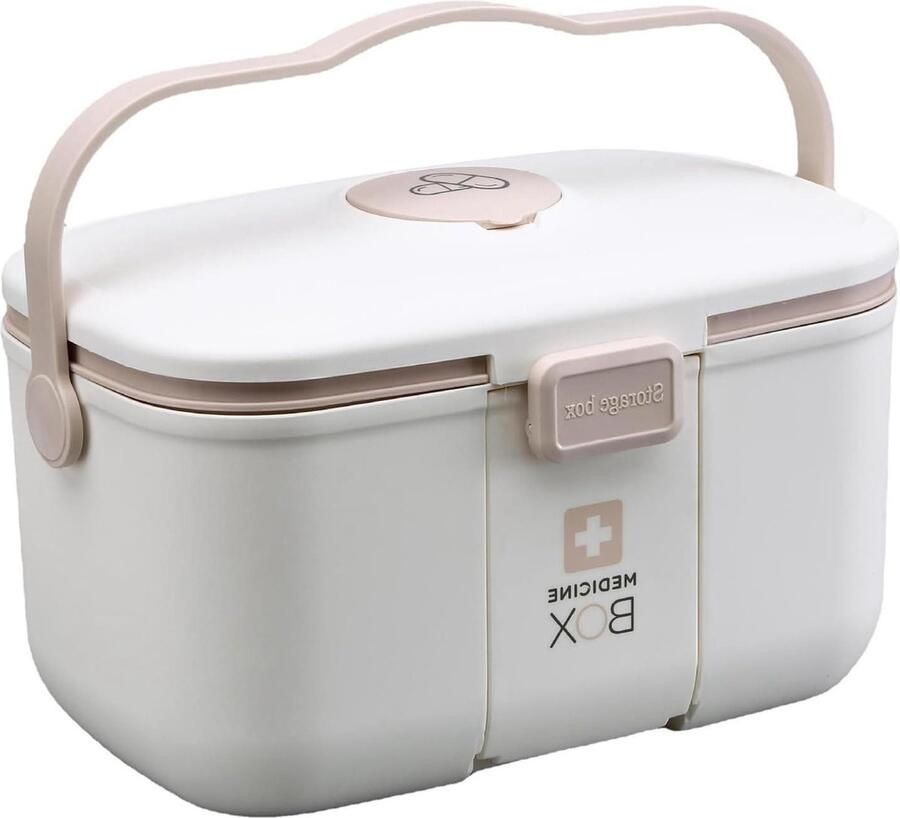 Medicijnopslag draagbare medicijnbox met 2 niveaus groot geschikt voor thuis en buiten opbergbox voor medicijnen gadgets cosmetica (wit)