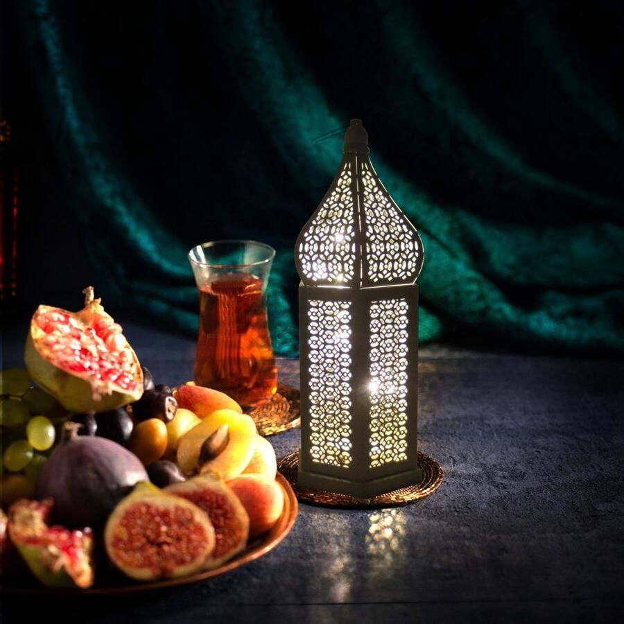 Mediterraans lantaarn Marokkaanse Lantaarn Decoratie offerfeest Ramadan eid al adha eid mubarak decoratie Verlichten decoratie Suikerfeest Batterij Operated Kooi Sfeer Lamp Hollow Out Patroon Boho Multifunctionele Led Licht Large