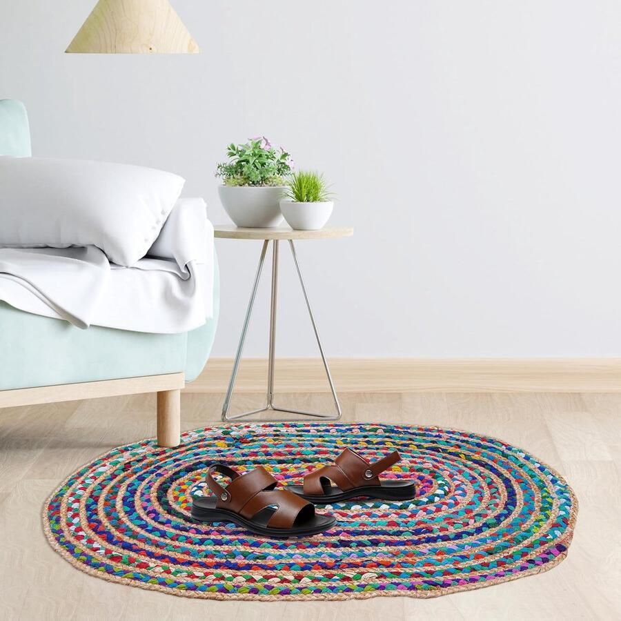 Meerkleurig handgeweven jute tapijt entree-tapijt voor keuken en woonkamer 1 stuks 2 x 3 voet natuurlijk