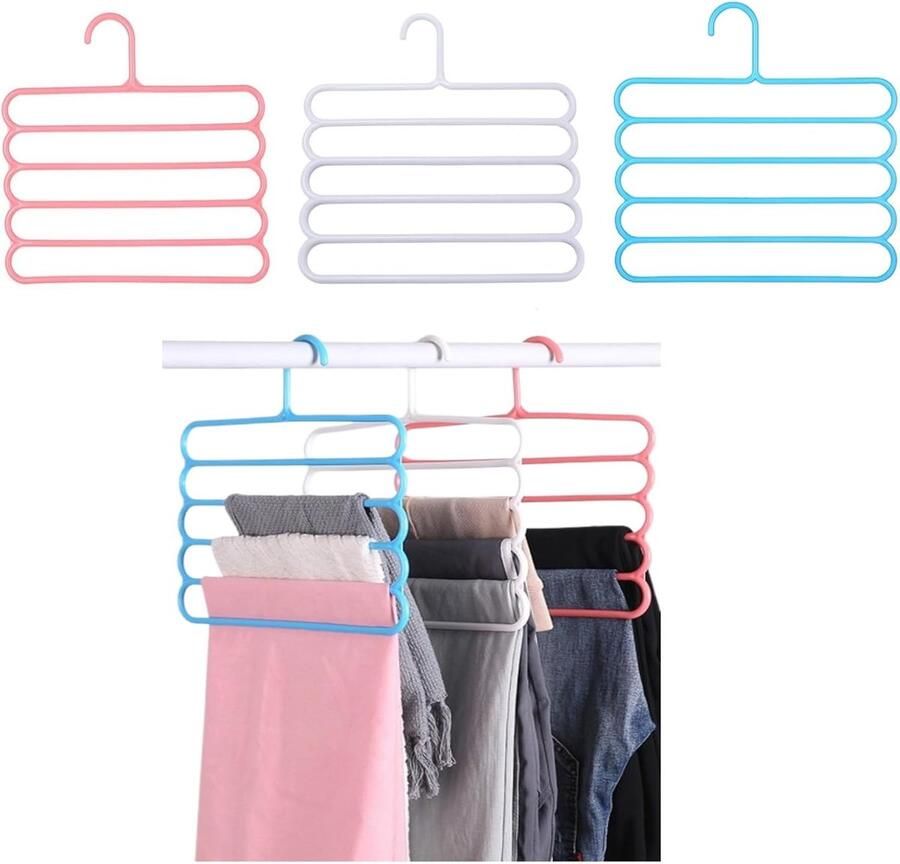 Meerlaags kledingrek Multifunctioneel vijflaags broekenrek Garderobekast broekenrek 6-pack Blauw roze en wit 29*29*0 5 cm Hoogwaardig kunststof Opbergrek voor sjaals en stropdassen Geschikt voor leggings en handdoeken