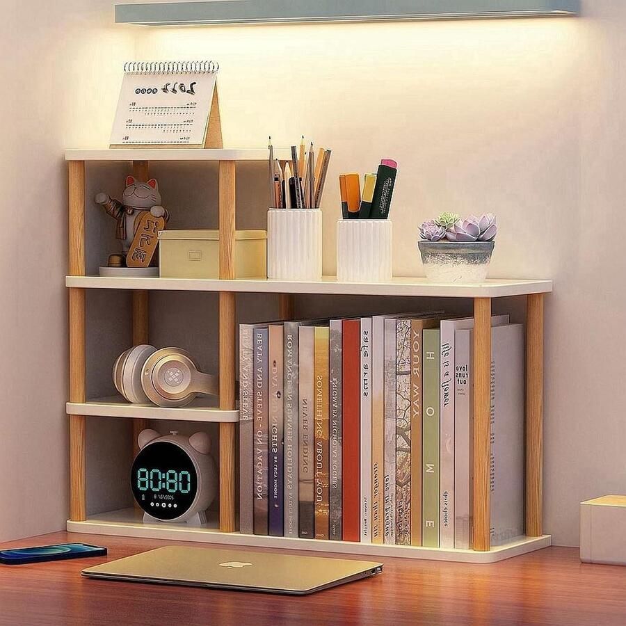 Meerlaagse Boekenkast Opslagplank Grote Capaciteit Massief Hout Bureau en Student Organiserend Rack Wit