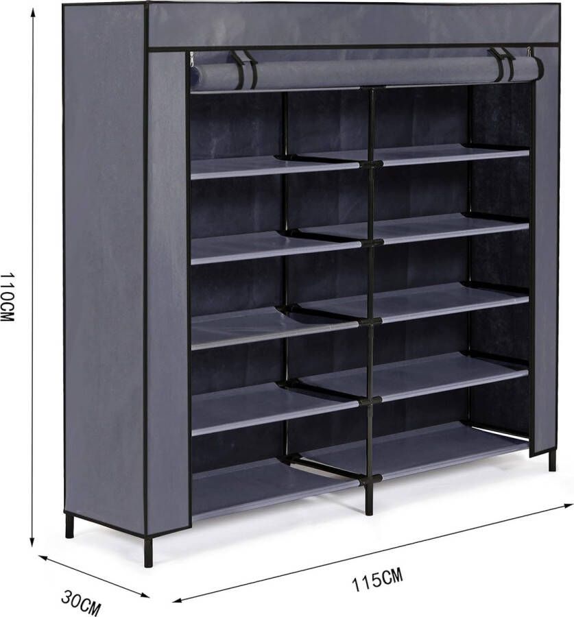 Meerveil Schoenenkast schoenenrek waterdicht 7 lagen voor 36 paar schoenen stoffen kast schoenenopslag met tas grijs