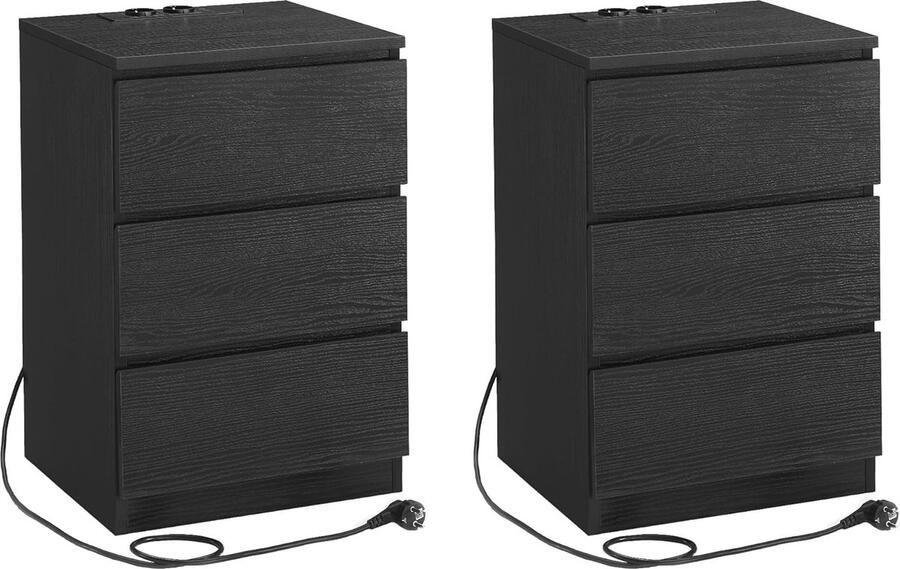 Modern Nachtkastje met 3 Laden en Laadstation – Set van 2 – Met USB en AC Stopcontacten