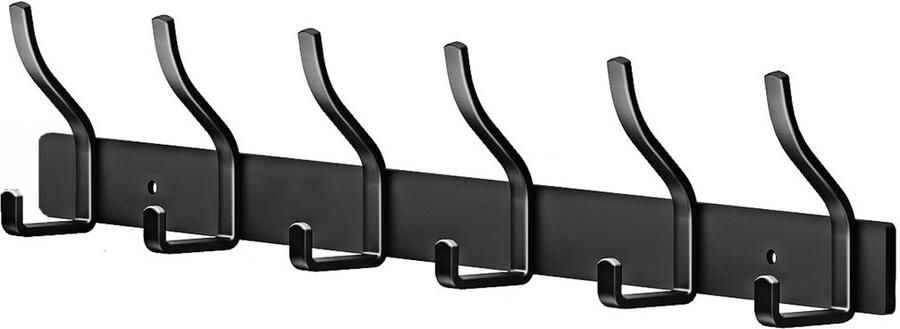 MEIJO Kapstok Zwarte Kapstok RVS Kapstok Muur Muurhaak met 6 Haken Haakrail Kapstok Wandkapstok voor Slaapkamer Badkamer Keuken Kledingrek (Zwart 6 Haken)