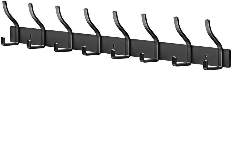 MEIJO Kapstok Zwarte Kapstokhaak Roestvrijstalen Kapstok Wandhaak met 8 Haken Kapstok met Hakenlijst Wandkapstok voor Slaapkamer Badkamer Keuken Kledingrek (Zwart 8 Haken)
