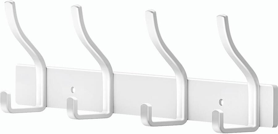 MEIJO Kapstokhaak Roestvrijstalen kapstok Witte kapstokhaak Wandkapstok met 4 haken kapstok met hakenlijst Wandkapstok voor slaapkamer Badkamer Keuken Kledingrek (wit 4 haken)