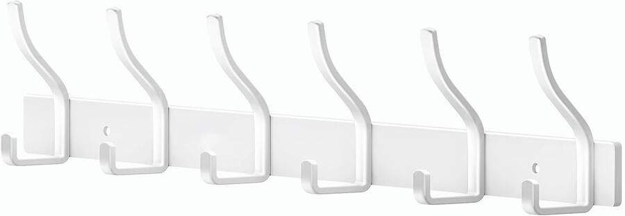 MEIJO Kapstokhaak Roestvrijstalen kapstok Witte kapstokhaak Wandkapstok met 6 haken kapstok met hakenlijst Wandkapstok voor slaapkamer Badkamer Keuken Kledingrek (wit 6 haken)
