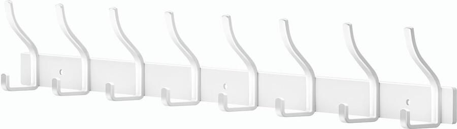MEIJO Kapstokhaak Roestvrijstalen kapstok Witte kapstokhaak Wandkapstok met 8 haken kapstok met hakenlijst Wandkapstok voor slaapkamer Badkamer Keuken Kledingrek (wit 8 haken)