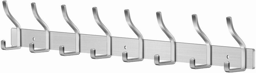 MEIJO Kapstokhaak RVS kapstok zilveren kapstok muur met 8 haken wandhaak kapstok voor slaapkamer badkamer keuken kledingrek (zilver 8 haken)