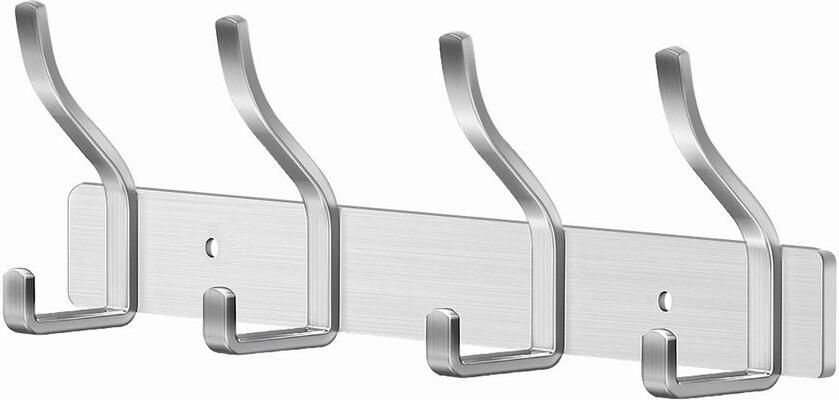 MEIJO Kapstokhaak RVS kapstok zilveren kapstokhaak wand met 4 haken wandhaak kapstok voor slaapkamer badkamer keuken kledingrek (zilver 4 haken)