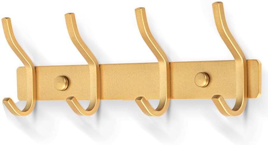 MEIJO Kapstokhaak RVS Kapstokhaak Wand met 4 Haken Kapstok Wandkapstok voor Slaapkamer Badkamer Keuken (Goud 4 Haken)